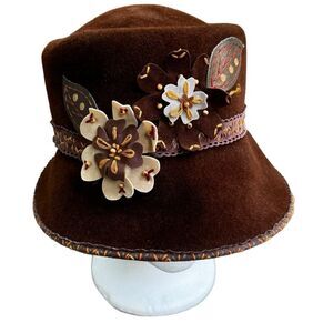 Louise Green Brown Felt Flower Bucket Hat